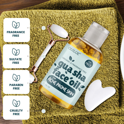 Ouiloe Gua Sha Oil for Acne Prone Skin - Unscented, Non-Comedogenic (2 oz)