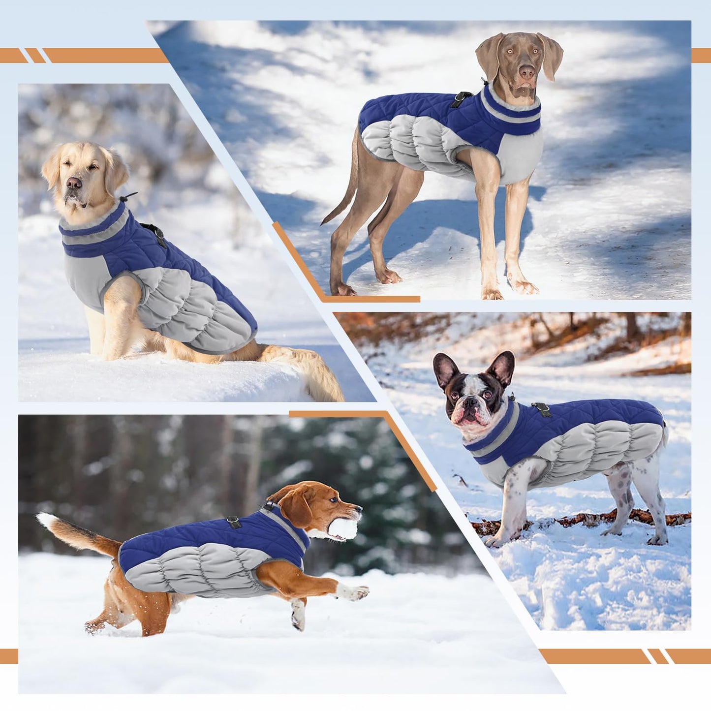OUOBOB XL Dog Coat for Large Breeds — Waterproof Winter Jacket with D-Ring, Blue