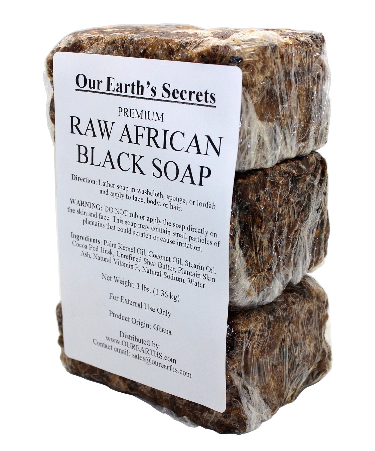 Our Earth's Secrets Premium Raw African Black Soap — 3 lb Bar (Ghana)