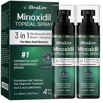 OURMUST 5% Minoxidil Hair Growth Spray for Men & Women – Biotin & Rosemary, 2 Bottles