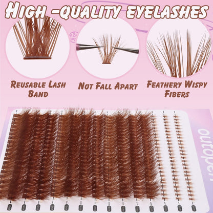 outopen Brown Lash Clusters Extension Kit – 276Pcs DIY Lash Kit with Tweezer & Glue
