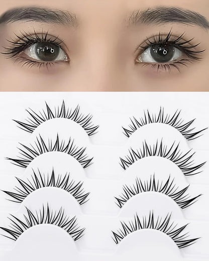 outopen 10 Pairs Fox Eye Manga Lashes – Natural Look, Clear Band, Asian Doll Style