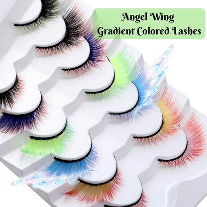 Outopen 7 Pairs Angel Colored Lashes – Fluffy Winged Fox Eye Look for Halloween & Cosplay
