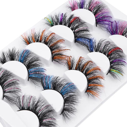 outopen 5 Pairs 20mm Glitter Lashes – Colorful Mink Lashes for Halloween, Cosplay & Party Makeup