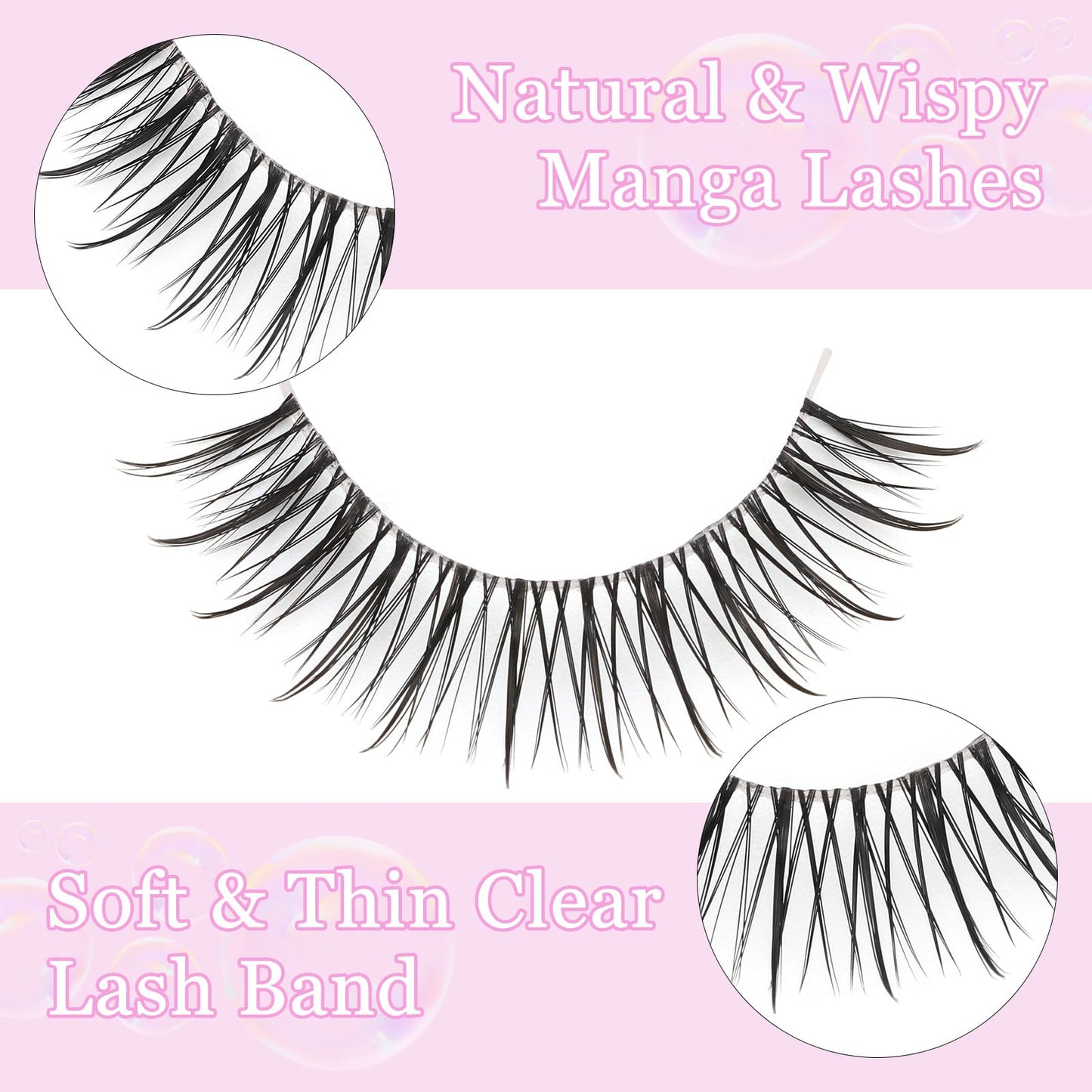 outopen Manga Lashes – 10 Pairs Natural Look with Clear Band | Anime-Inspired Lashes