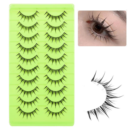 outopen Manga Lashes – 10 Pairs Clear Band 9-12mm, Wet Look Spiky Anime Eyelashes