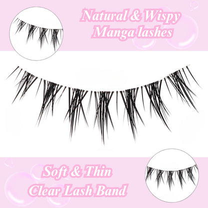 outopen Manga Lashes – 10 Pairs Natural Look Wispy Spiky Anime Lashes for Cosplay