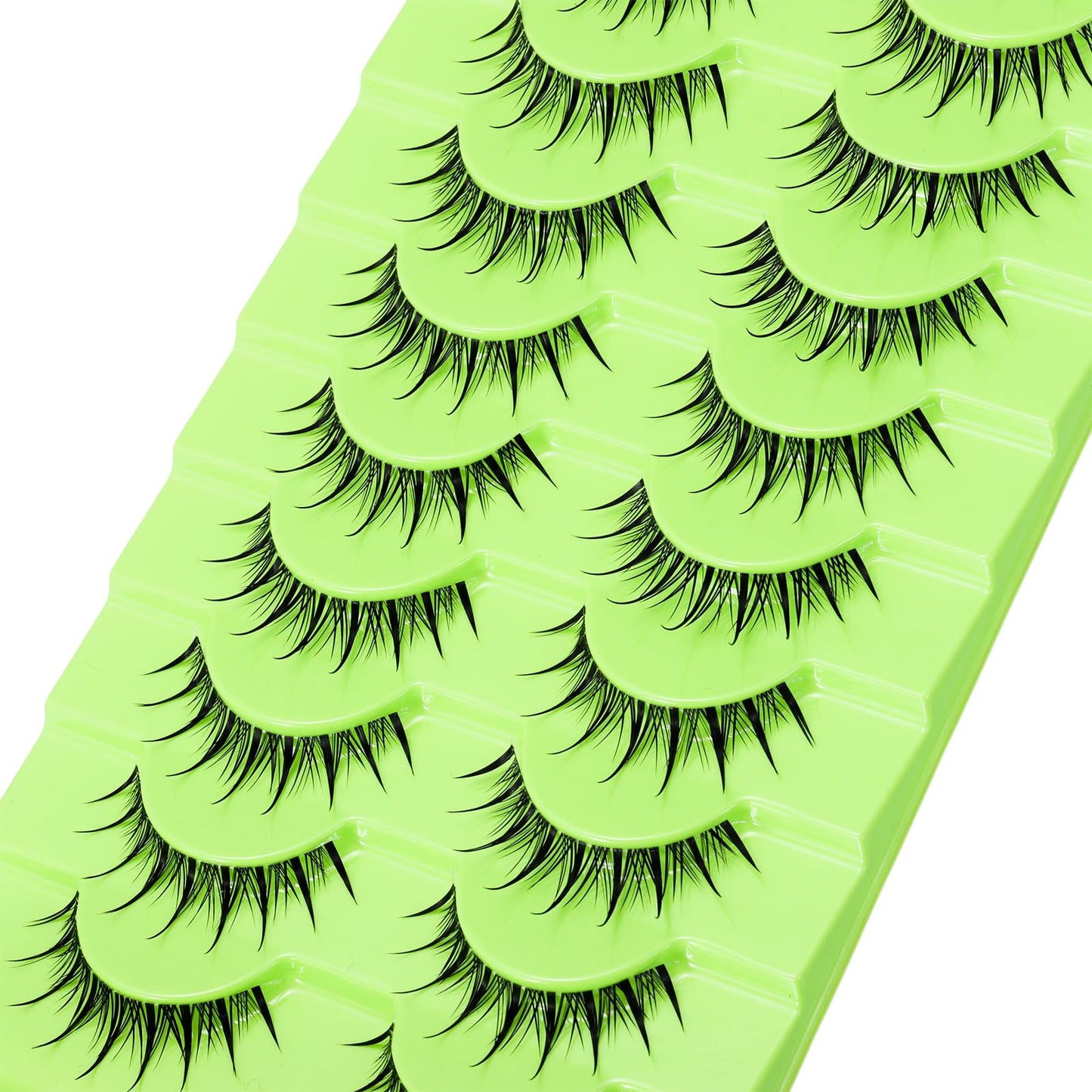outopen Manga Lashes – 10 Pairs Clear Band 9-12mm, Wet Look Spiky Anime Eyelashes