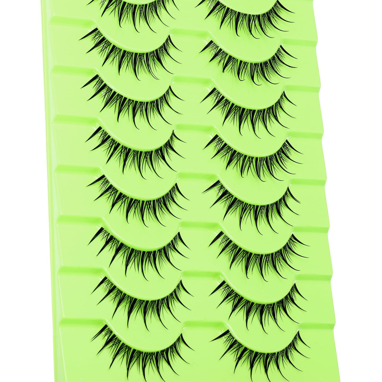 outopen Manga Lashes – 10 Pairs Clear Band 9-12mm, Wet Look Spiky Anime Eyelashes