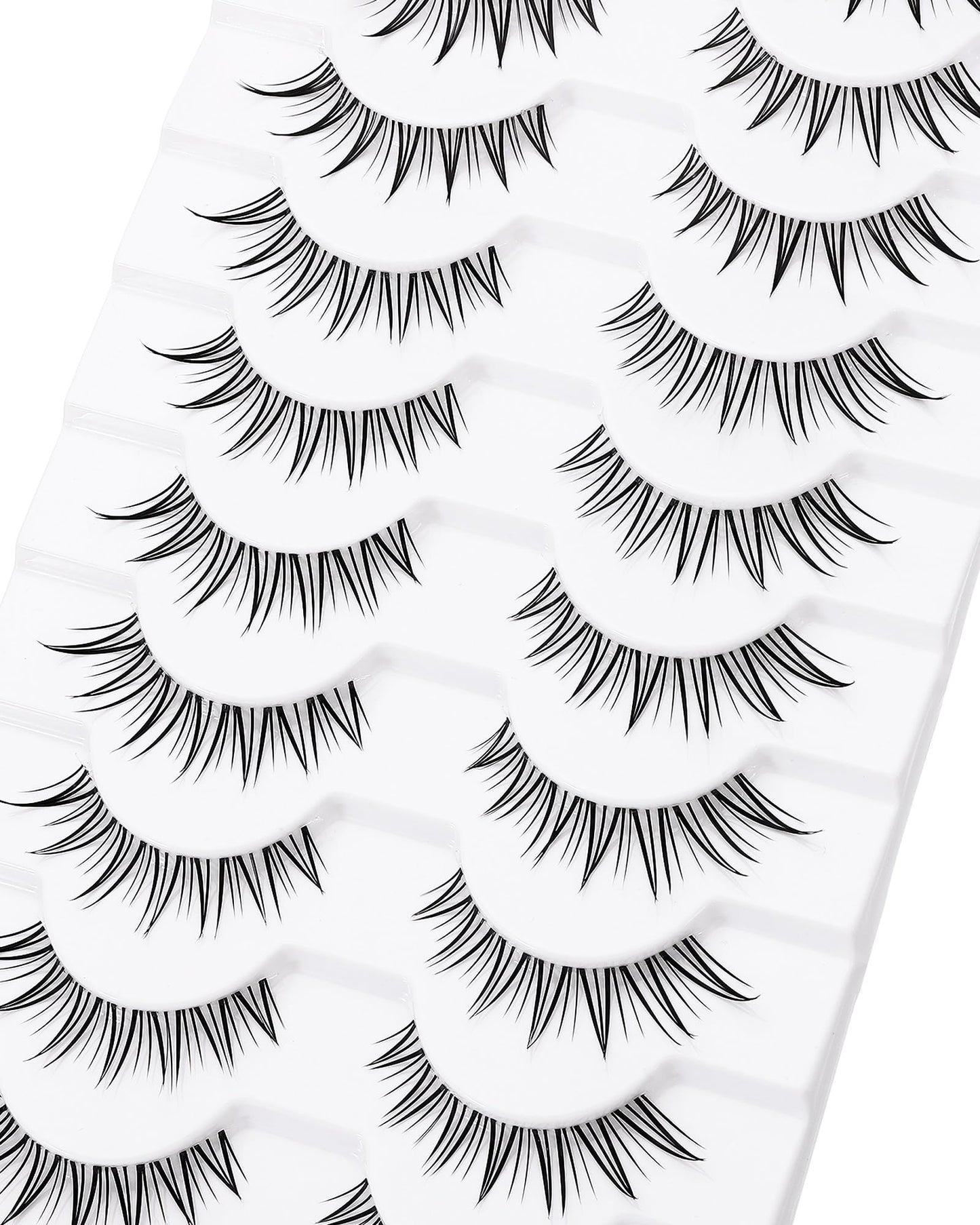 outopen 10 Pairs Fox Eye Manga Lashes – Natural Look, Clear Band, Asian Doll Style