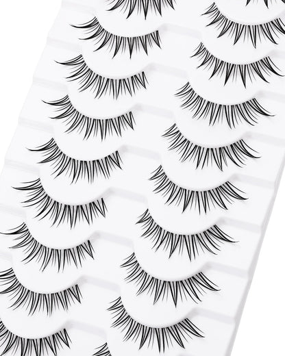 outopen 10 Pairs Fox Eye Manga Lashes – Natural Look, Clear Band, Asian Doll Style