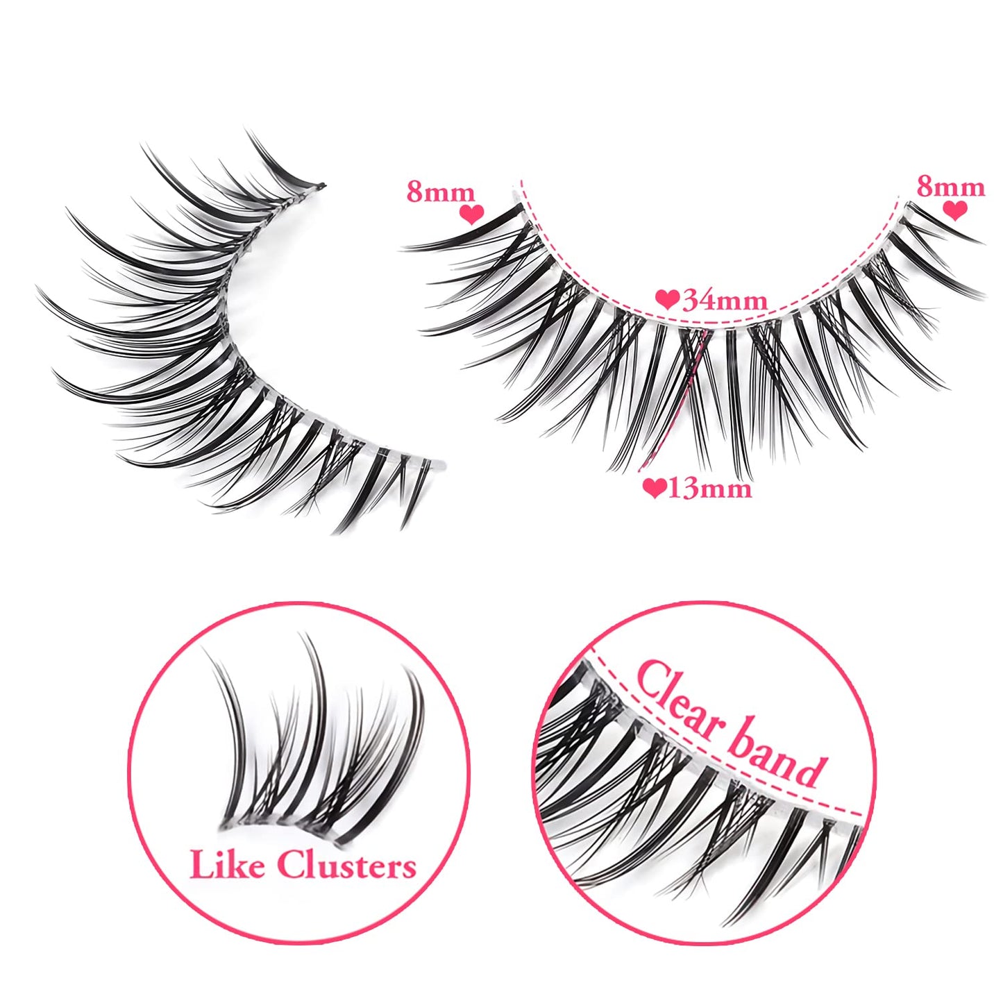 outopen Manga Lashes – Natural Look Anime Style with Clear Band, 10 Pairs Pack