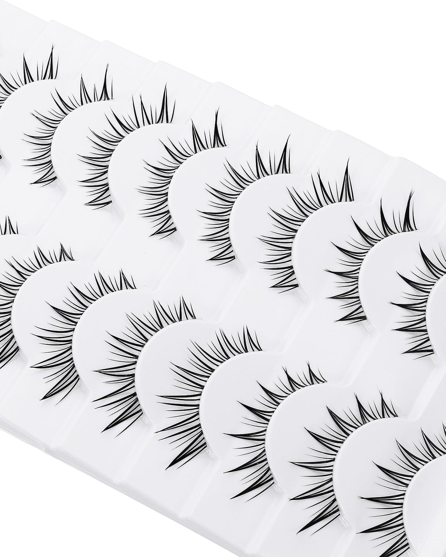 outopen 10 Pairs Fox Eye Manga Lashes – Natural Look, Clear Band, Asian Doll Style