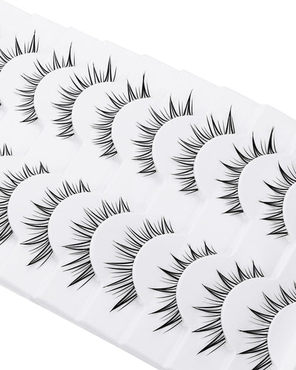 outopen 10 Pairs Fox Eye Manga Lashes – Natural Look, Clear Band, Asian Doll Style