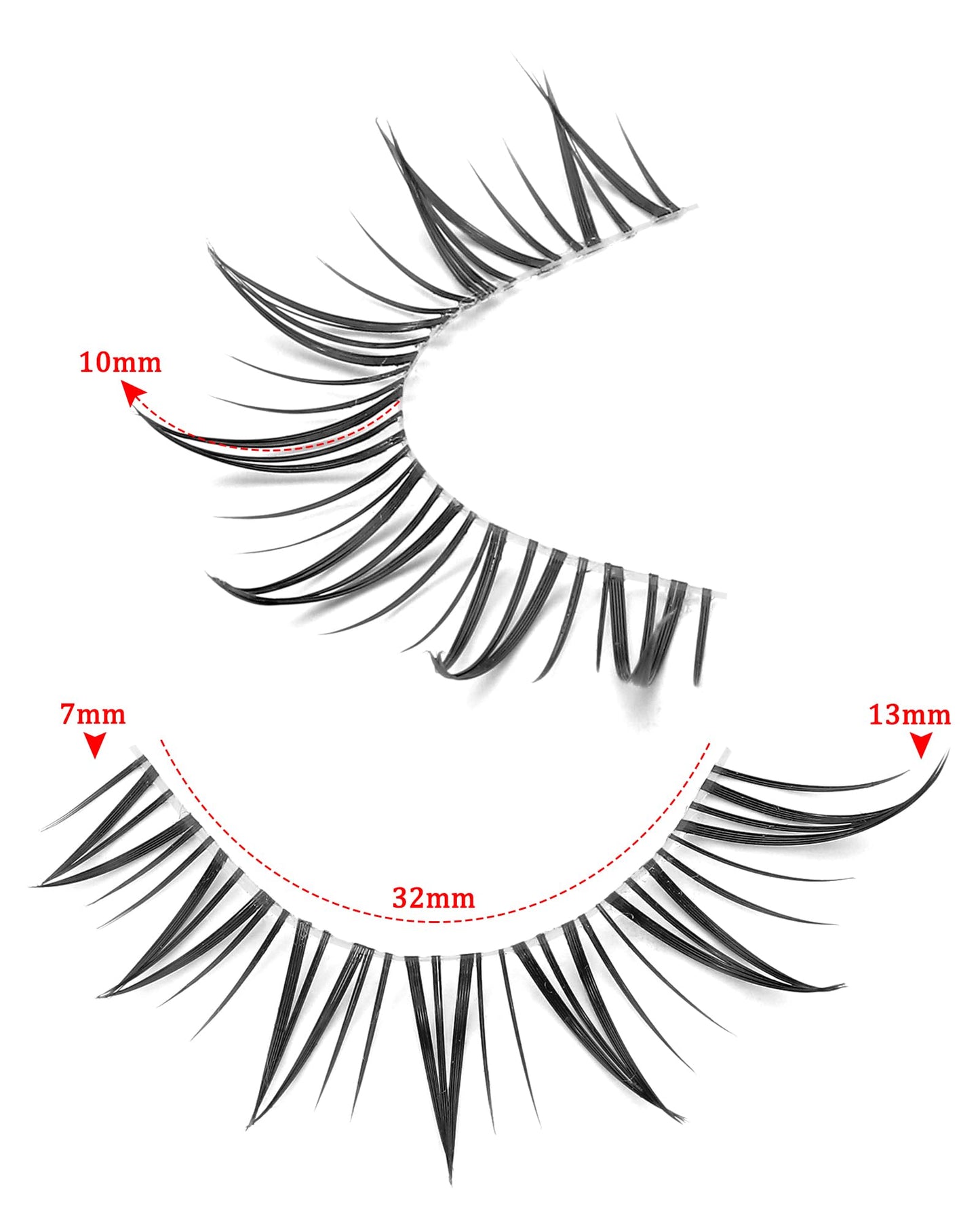 outopen 10 Pairs Fox Eye Manga Lashes – Natural Look, Clear Band, Asian Doll Style