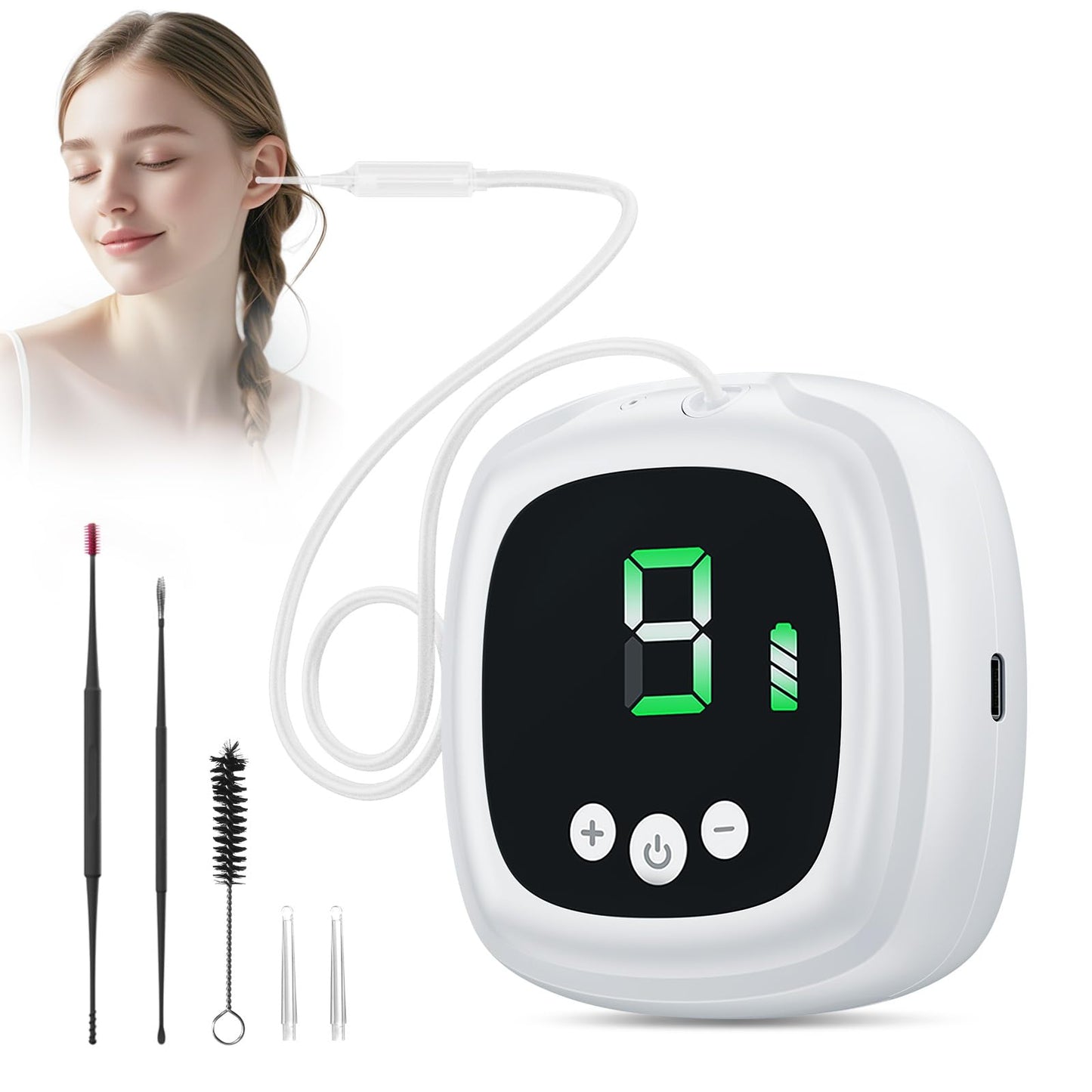 Outstart Ear Wax Vacuum Removal Kit — 9-Level Suction, Reusable Ear Cleaner (White)