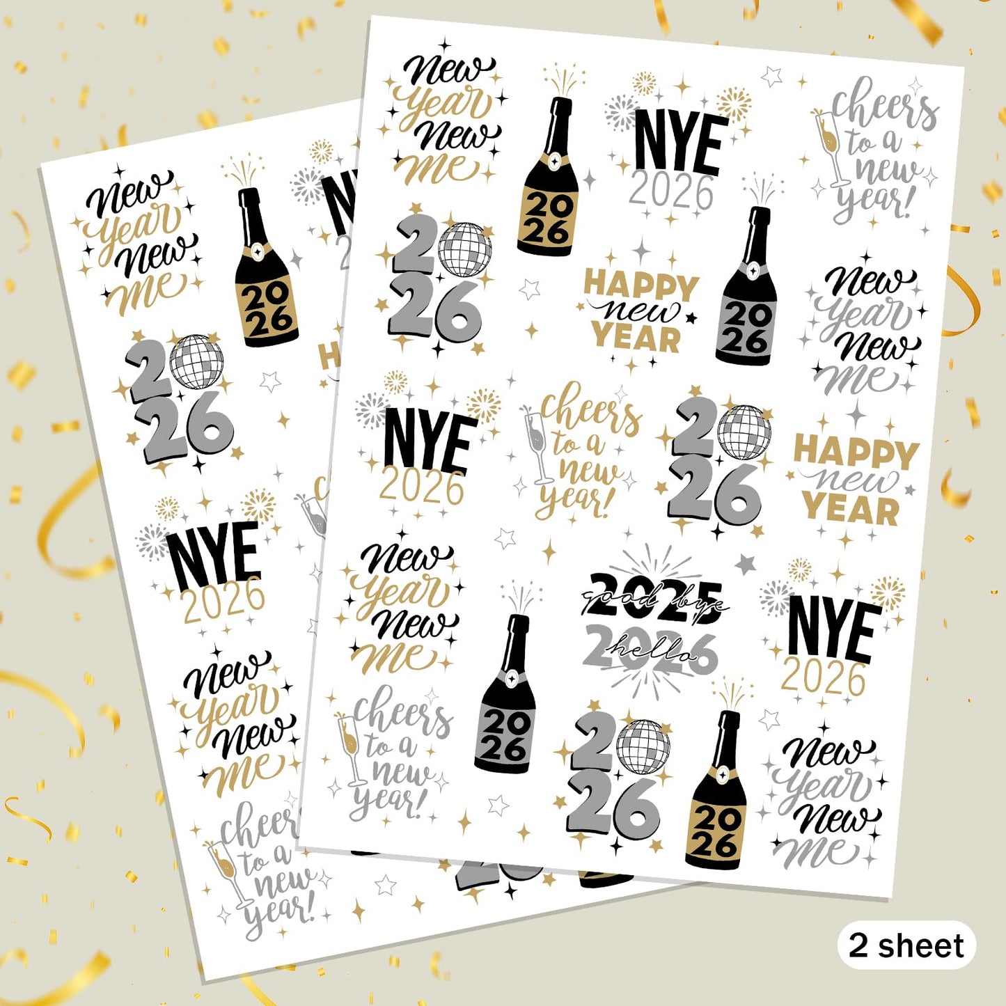 Ovasorve New Years Eve Party Tattoos – 40 Gold & Silver Foil NYE Styles | 2026 Party Favors