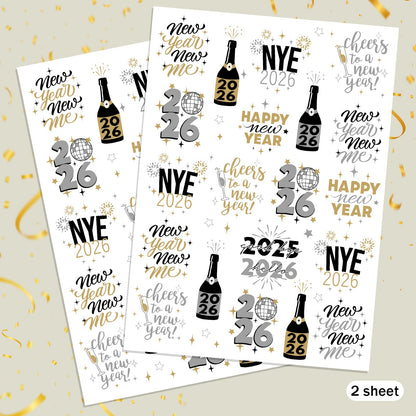 Ovasorve New Years Eve Party Tattoos – 40 Gold & Silver Foil NYE Styles | 2026 Party Favors