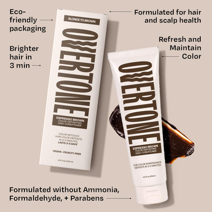 Overtone Daily Color Depositing Conditioner – Espresso Brown, 4.5oz | Vegan & Cruelty-Free