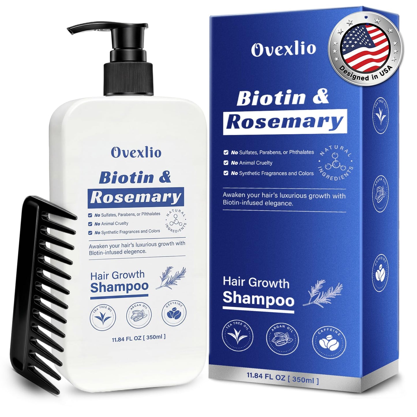 OVEXLIO Hair Growth Shampoo with Biotin & Rosemary – Sulfate-Free Routine for Thinning Hair (11.84 fl oz)