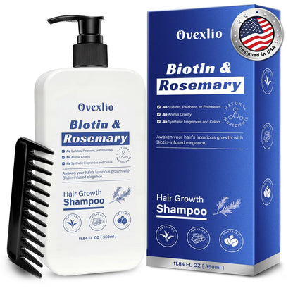 OVEXLIO Hair Growth Shampoo with Biotin & Rosemary – Sulfate-Free Routine for Thinning Hair (11.84 fl oz)
