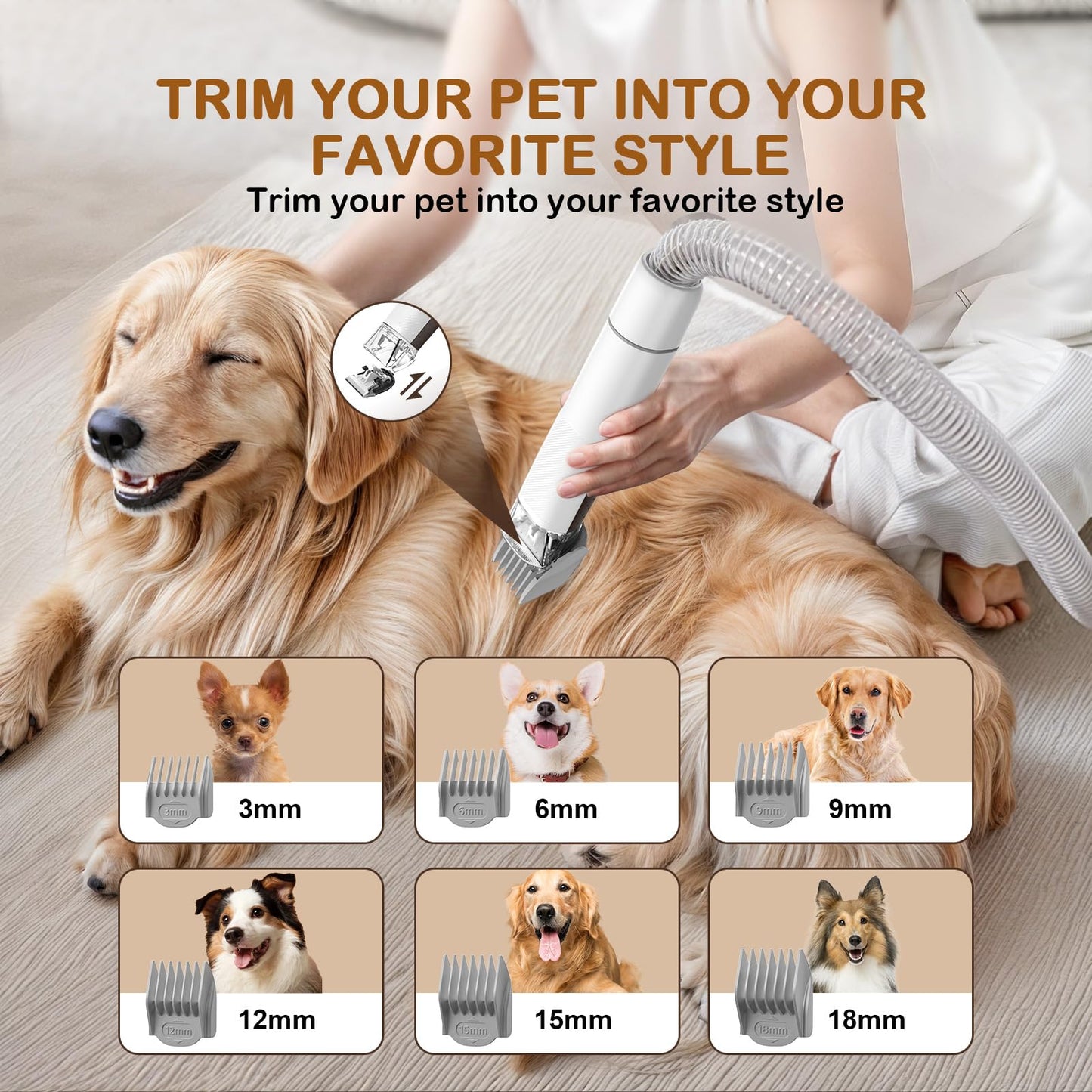 Ozumek Dog Grooming Vacuum Kit – 6 Tools, Quiet & Powerful Grooming