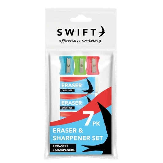 Premium 7Piece Eraser and Sharpener Set for Home School Office
