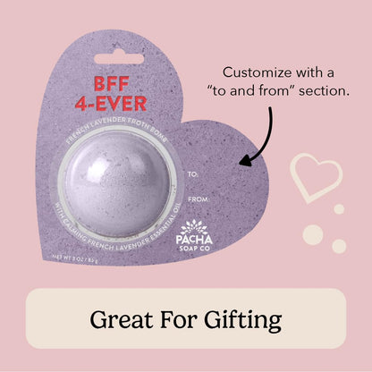 Pacha Soap Co. BFF 4-Ever Bath Bomb Cards – French Lavender, Heart-Shaped & Gift-Ready (USA-Made) 3-Pack