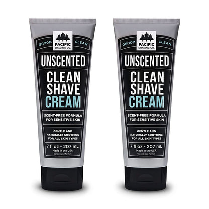 Pacific Shaving Company Clean Shaving Cream – Shea Butter & Vitamin E, Fragrance-Free, 7 oz, 2 Pack