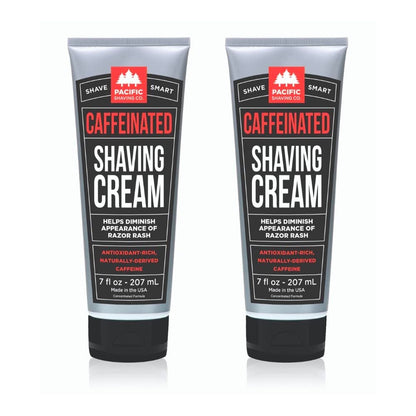 Pacific Shaving Company Caffeinated Shaving Cream – Caffeine, Shea Butter & Spearmint for Hydration, Redness Reduction (7 oz, 2 Pack)