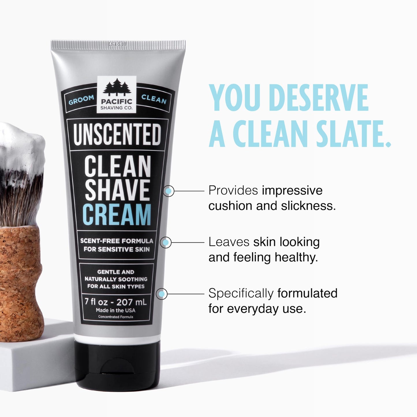 Pacific Shaving Company Clean Shaving Cream – Shea Butter & Vitamin E, Fragrance-Free, 7 oz, 2 Pack