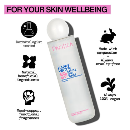 Pacifica Happy Water Hydrating Facial Toner – Vegan Ceramides, Hyaluronic Acid & Electrolytes | Clean Beauty for All Skin Types, 4 oz