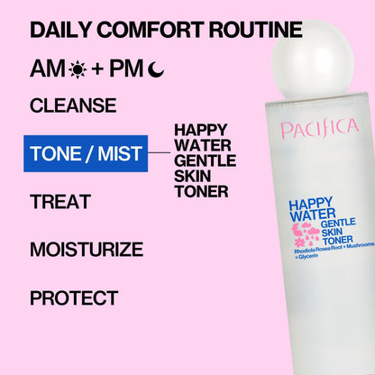 Pacifica Happy Water Hydrating Facial Toner – Vegan Ceramides, Hyaluronic Acid & Electrolytes | Clean Beauty for All Skin Types, 4 oz