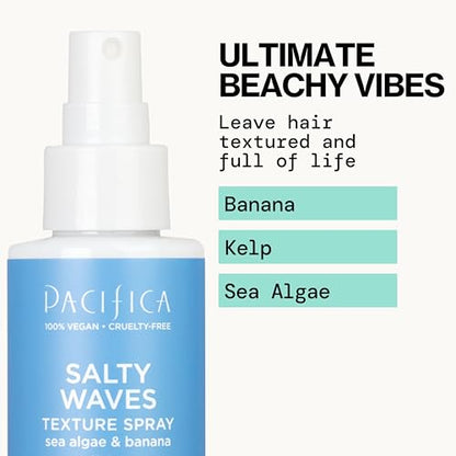 Pacifica Salty Waves Texture Sea Salt Spray | Beachy Hair, Banana Scent, Vegan & Cruelty-Free