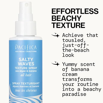 Pacifica Salty Waves Texture Sea Salt Spray | Beachy Hair, Banana Scent, Vegan & Cruelty-Free