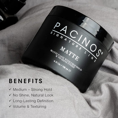 Pacinos Matte Hair Paste – Firm Hold, No Shine, Sculpting & Texture, 4 fl oz