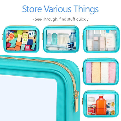 PACKISM Clear Makeup Bag 3 Pack Medium — Foldable TSA-Approved Quart-Size Travel Bags