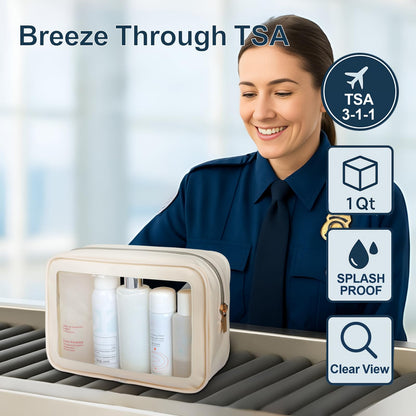 PACKISM 2 Pack Clear Makeup Bag Set – Large + Medium, Foldable TSA-Approved Toiletry Bags for Carry-On, Luggage & Car Organization (Black/Pink)