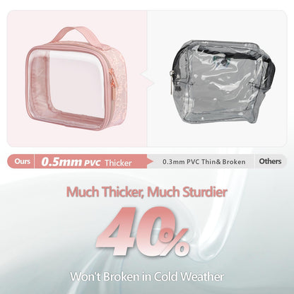 PACKISM Floral Lace TSA Toiletry Bag Set – Medium & Large Clear Bags, Pink