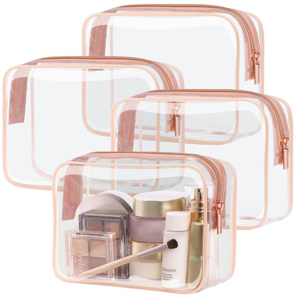 PACKISM TSA Approved Toiletry Bag Set of 4 (Medium) - Clear Quart-Size Rose Pink