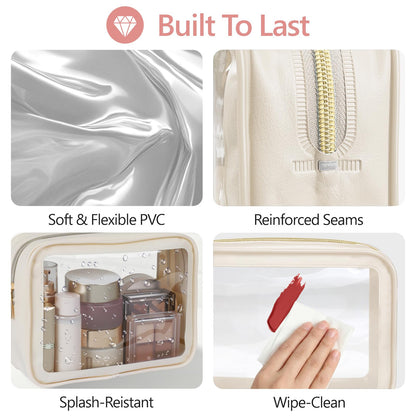 PACKISM 2 Pack Clear Makeup Bag Set (Large + Medium) – TSA-Approved, Water-Resistant, Beige