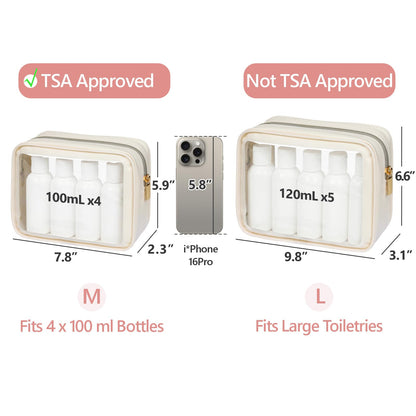 PACKISM 2 Pack Clear Makeup Bag Set (Large + Medium) – TSA-Approved, Water-Resistant, Beige