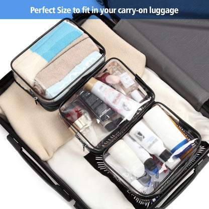 PACKISM TSA Approved Clear Toiletry Bag 4 Medium – Quart Size Carry-On, Reinforced Seams, Black