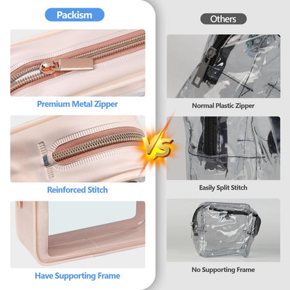PACKISM 2-Pack Clear Makeup Bags, Large & Medium – TSA-Approved, Foldable, Pink