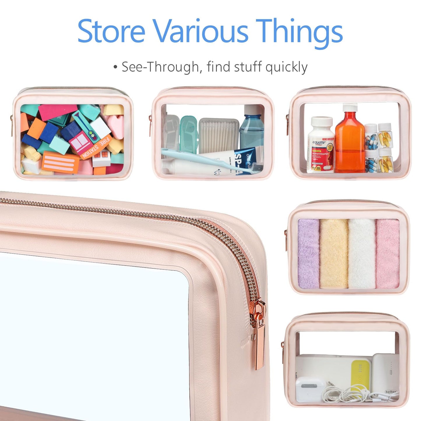 PACKISM 2-Pack Clear Makeup Bags, Large & Medium – TSA-Approved, Foldable, Pink
