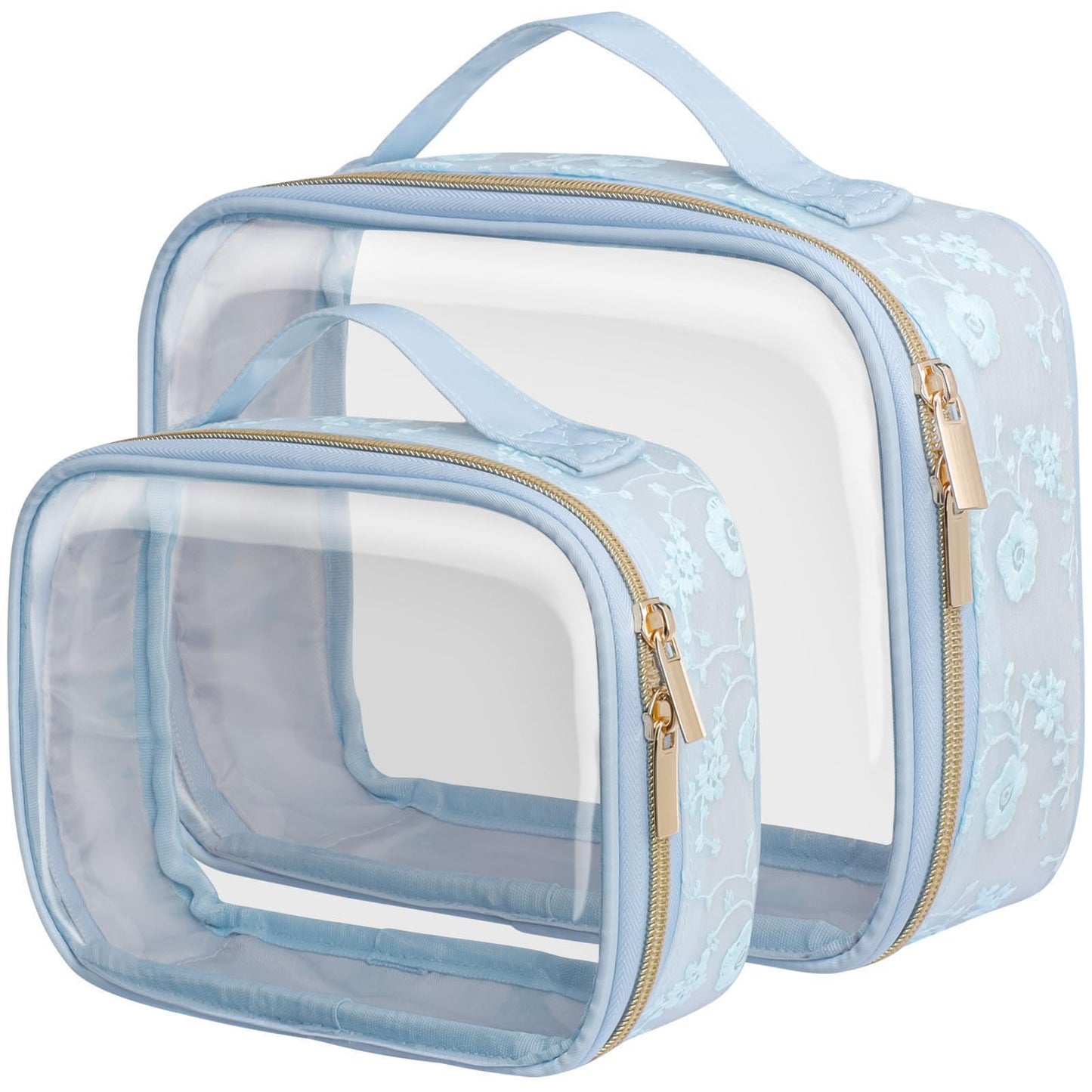 PACKISM Stylish TSA-Approved Toiletry Bag Set | Floral Lace Blue (Medium & Large)