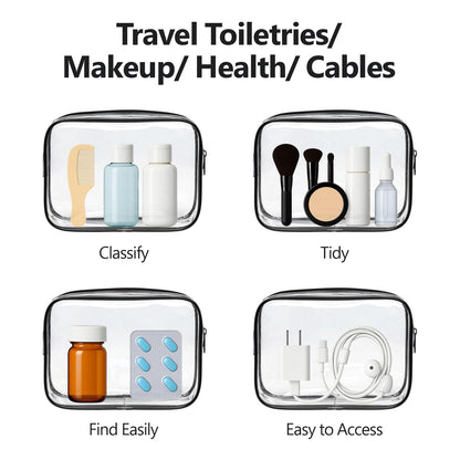 PACKISM TSA-Approved Clear Toiletry Bag 3-Pack – Medium Quart Size, 7.5 x 2.2 x 5.5 in