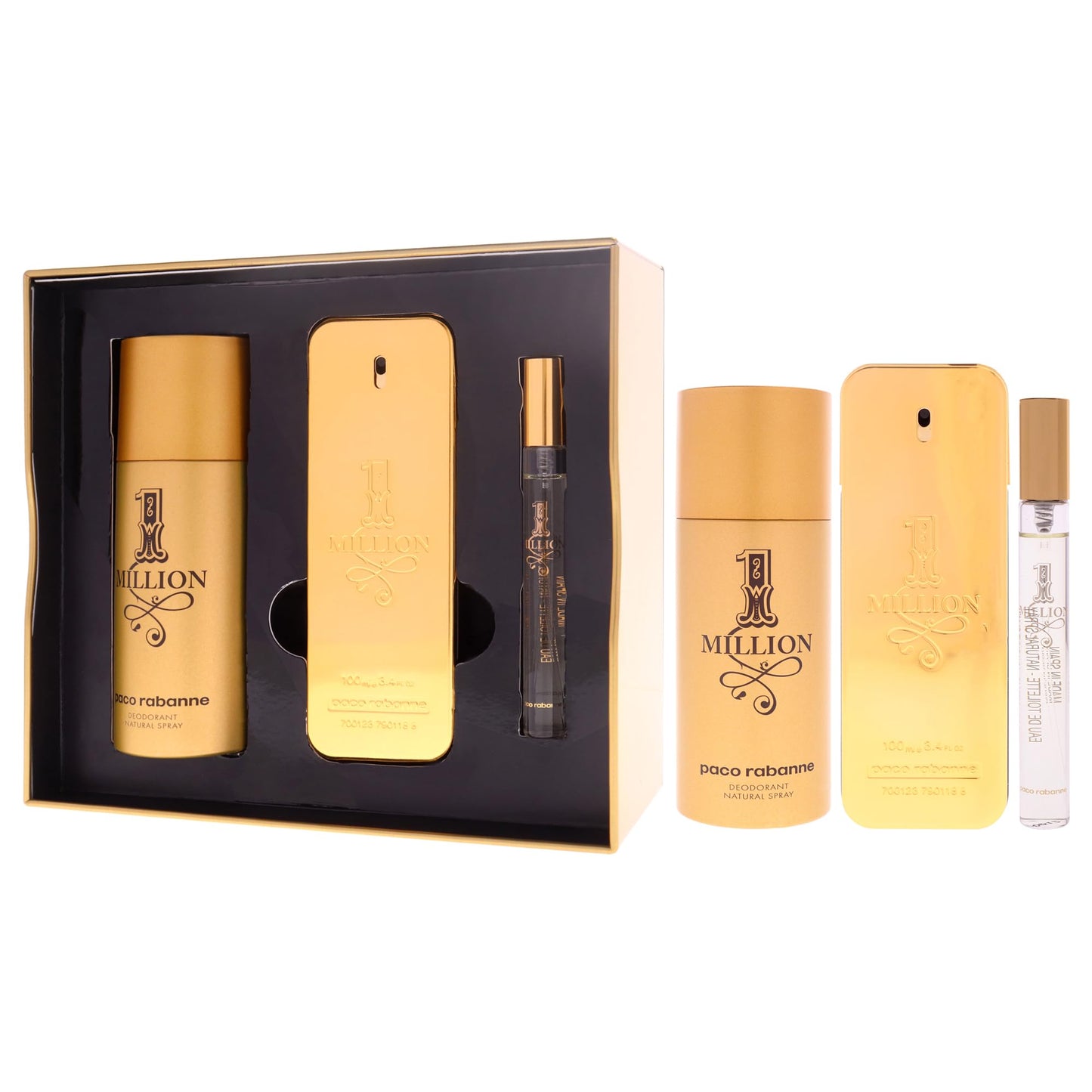 Paco Rabanne One Million 3-Piece Set for Men – EDT, Deodorant & Travel Spray