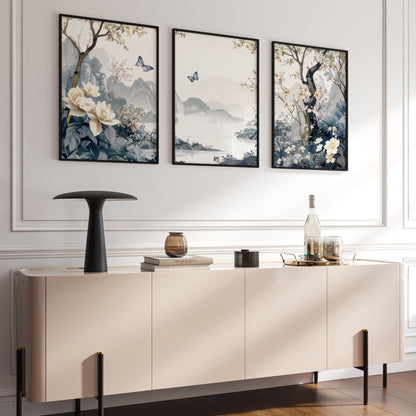 Paintings For Living Room | Set of 3 Chinoiserie Wall art Prints