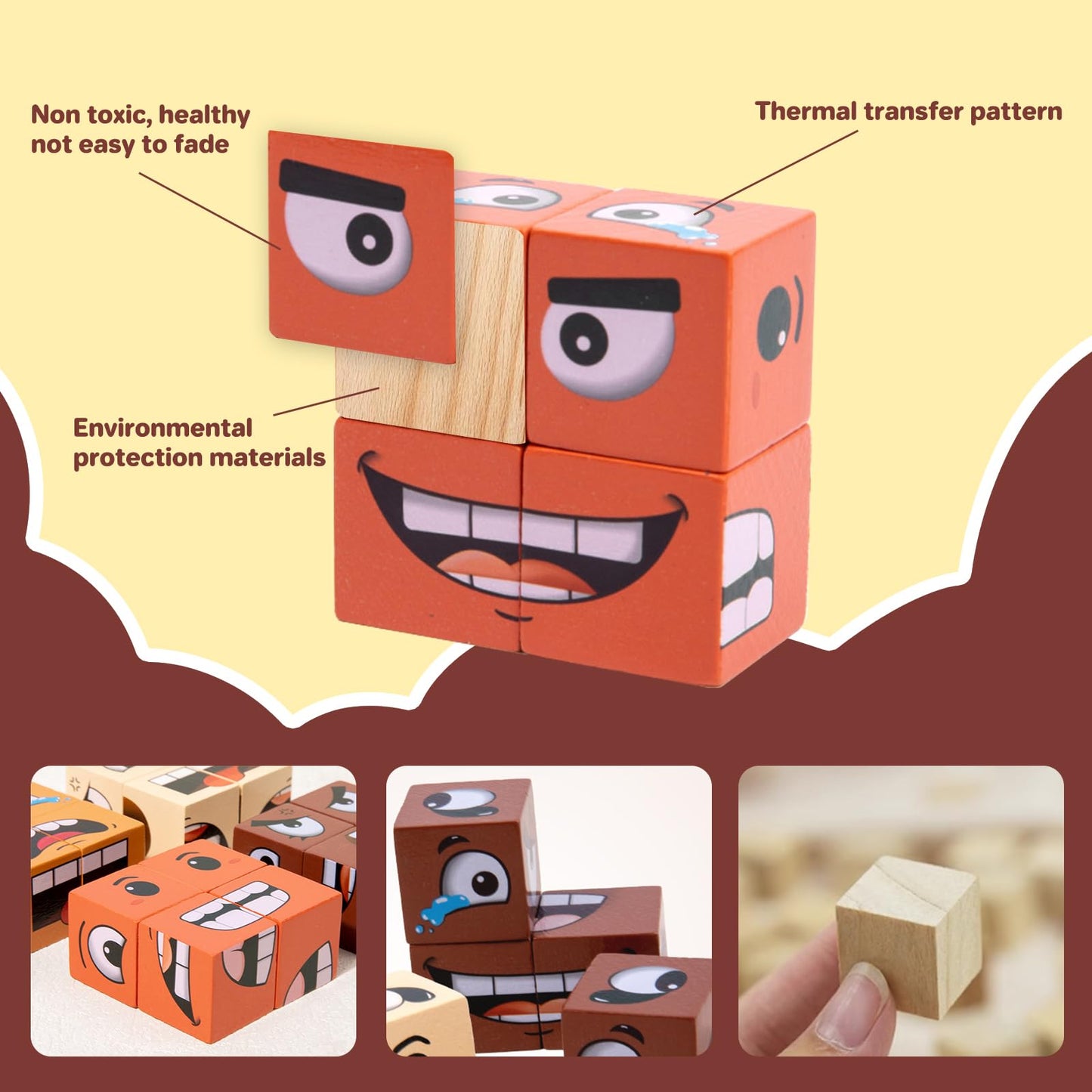 Pajojoqa Face Blocks - Wooden Face-Changing Cube Game for Kids & Adults